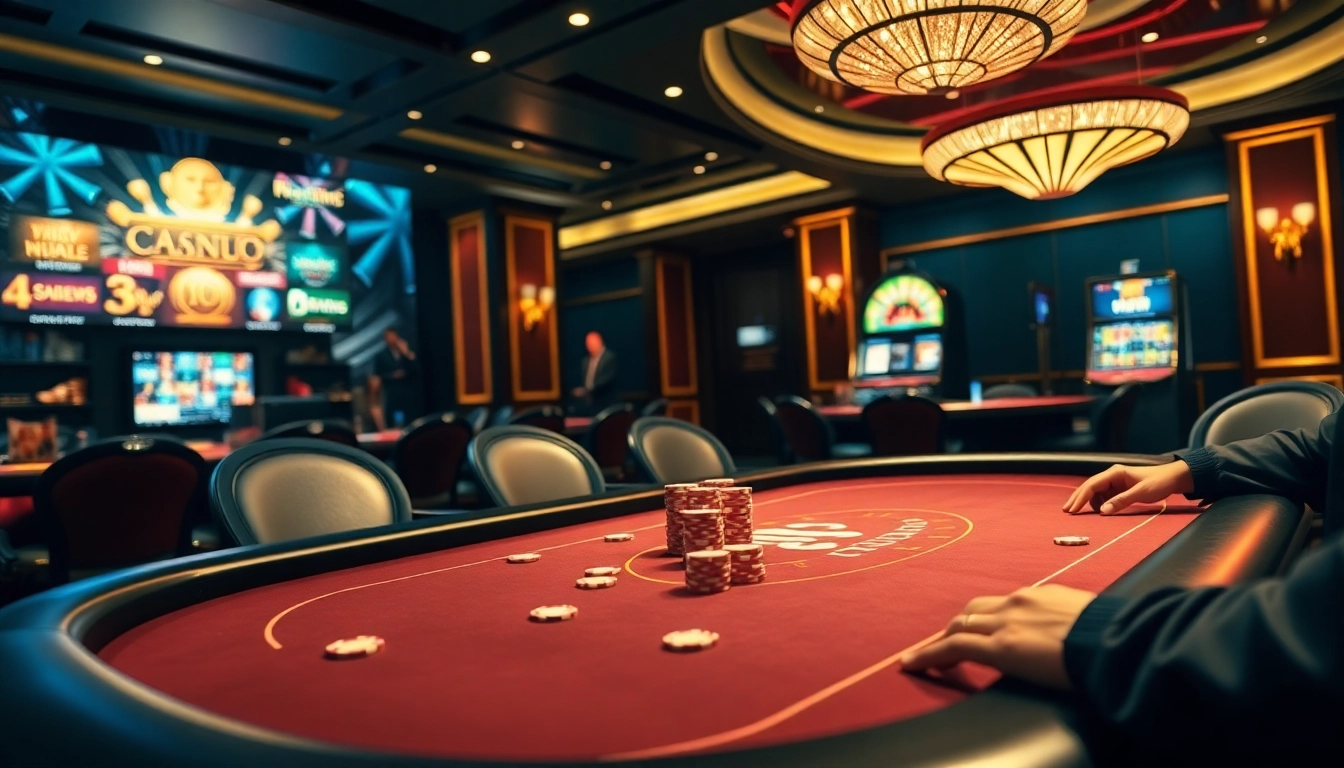 Experience thrilling online gambling at 99ok with players enjoying poker, roulette, and impressive casino vibes.