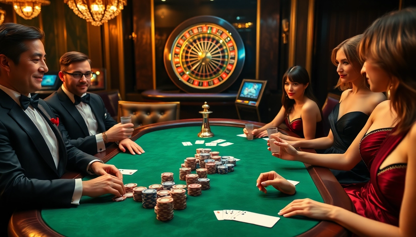 Experience high-stakes action at Jun88 with a luxurious poker game and vibrant casino atmosphere.