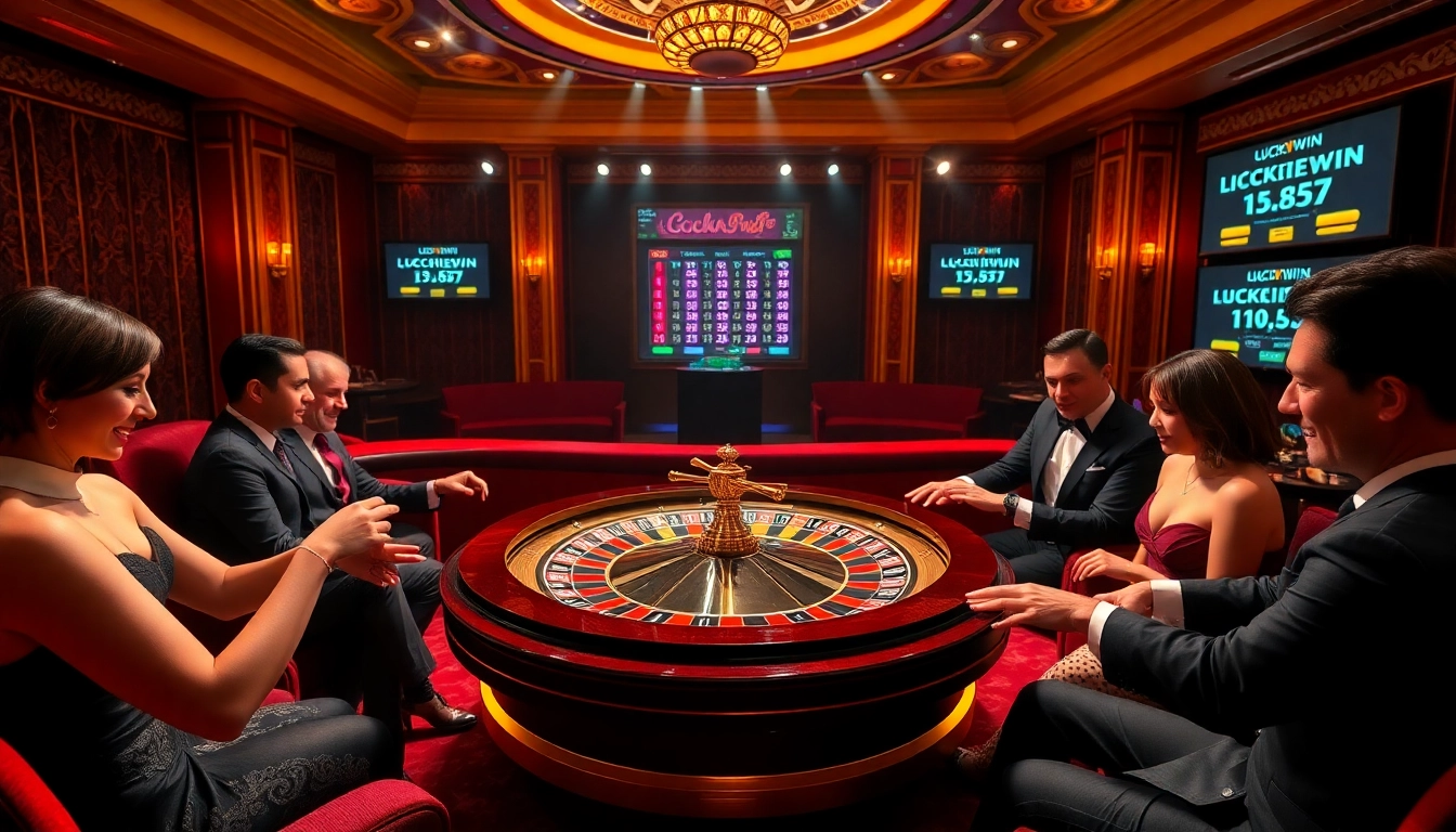 Experience the thrill of luckywin at a vibrant casino table with players engaging in high-stakes bets.