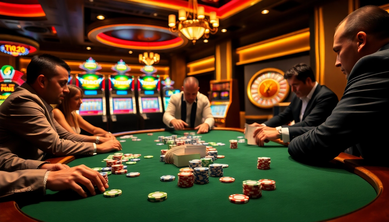 Engaging casino scene at https://www.5z7776.com/ showcasing poker, chips, and roulette to entice players.