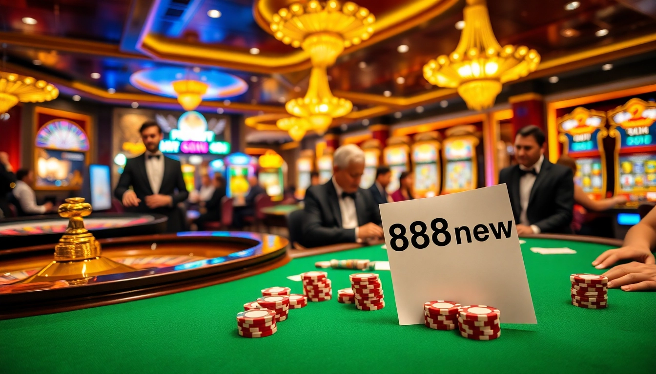 Experience thrilling gameplay at 888new, featuring stylish poker tables and vibrant slot machines.