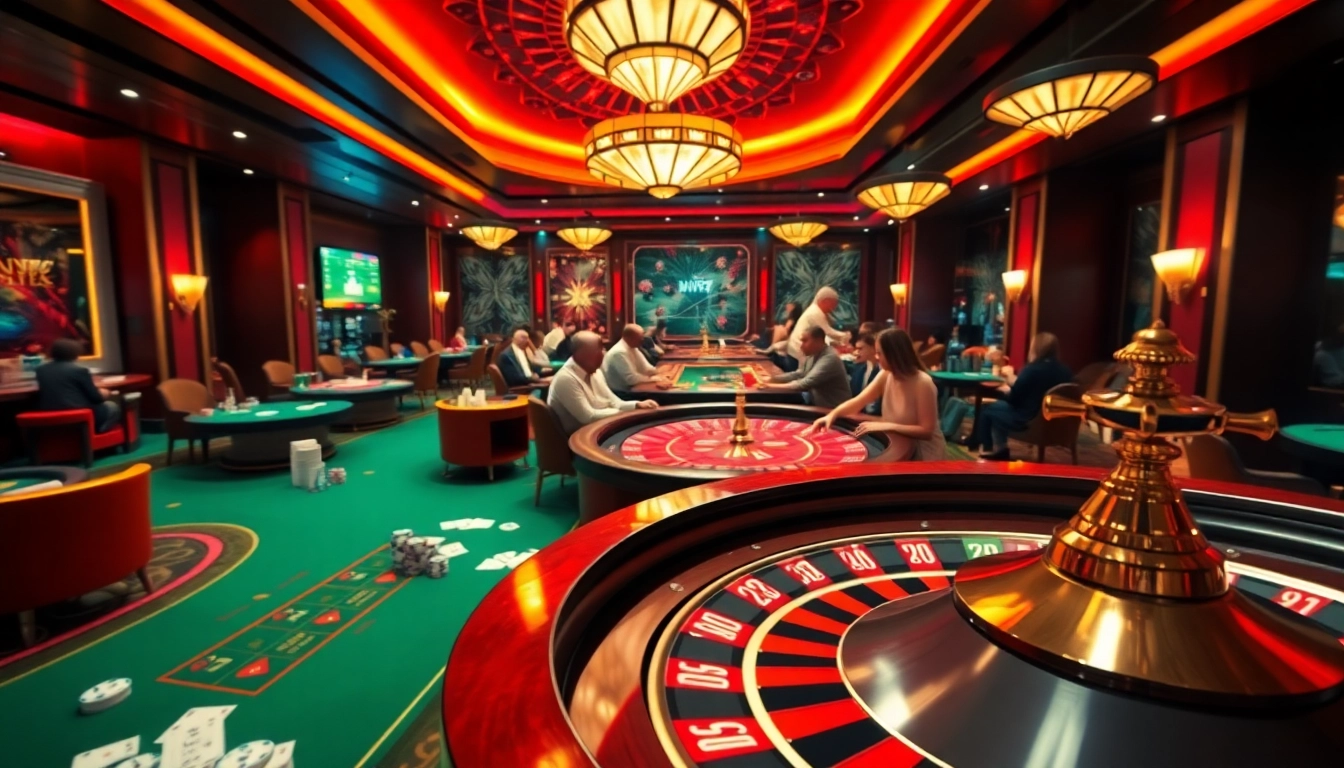 Experience the thrill of game bài win79 with vibrant casino tables and engaged players.
