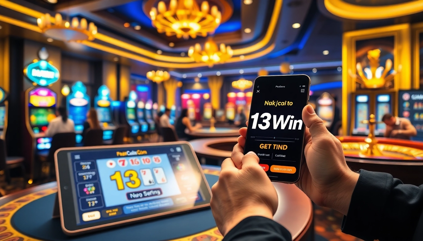 Experience the thrilling atmosphere at nhà cái 13Win with poker tables and casino excitement.