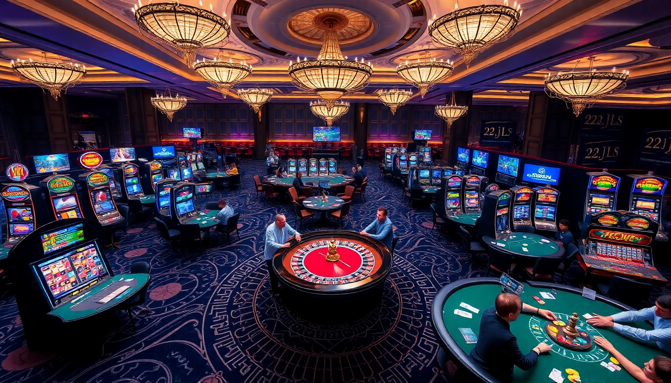 Experience the thrill of 22JL at a vibrant casino, with players engaged in exciting games.