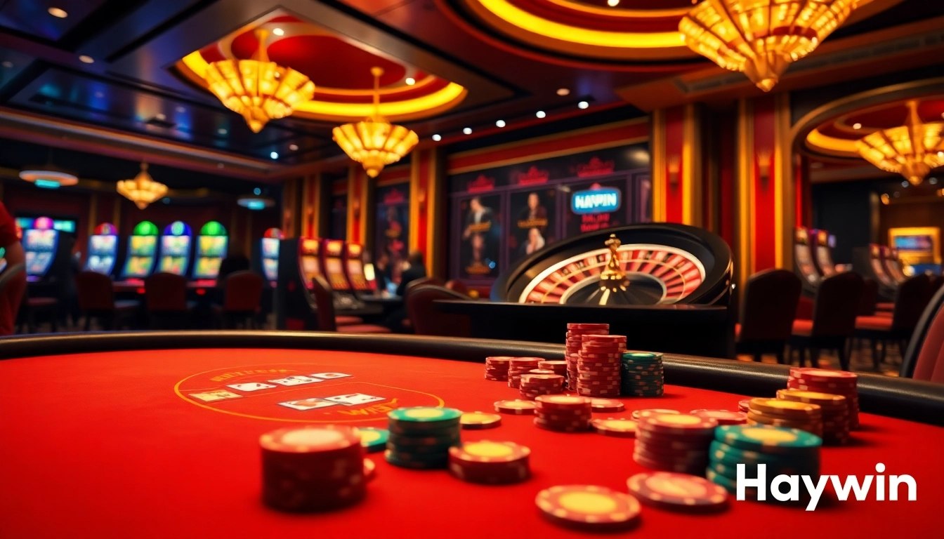 Experience the excitement of online gambling with Haywin at a luxurious poker table.