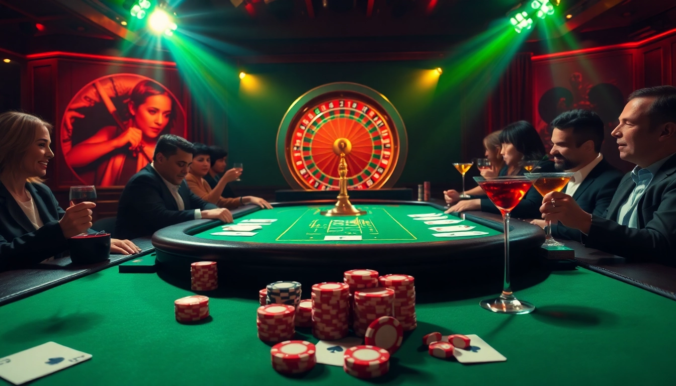 Engage in high-stakes poker action at luxurious go8 casino tables with vibrant colors and dynamic lighting.
