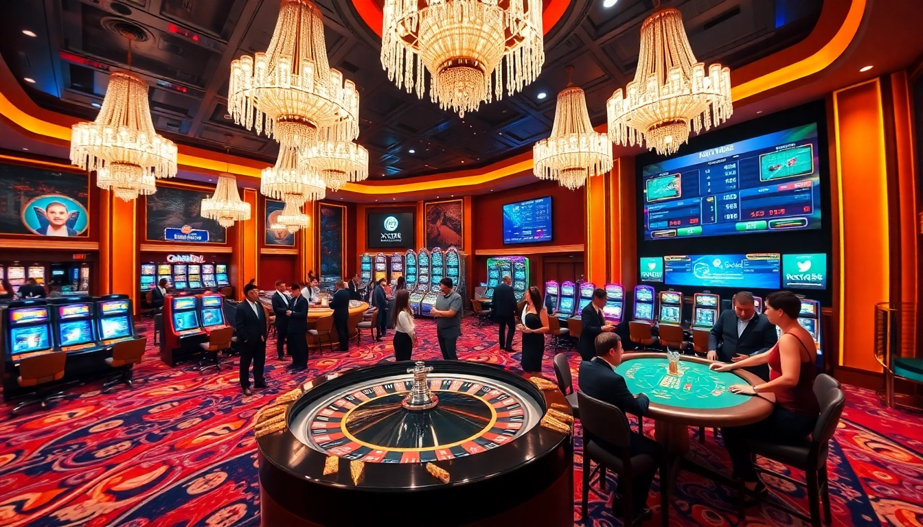 Engage in thrilling casino action at XX88 with luxurious poker tables and vibrant slot machines.