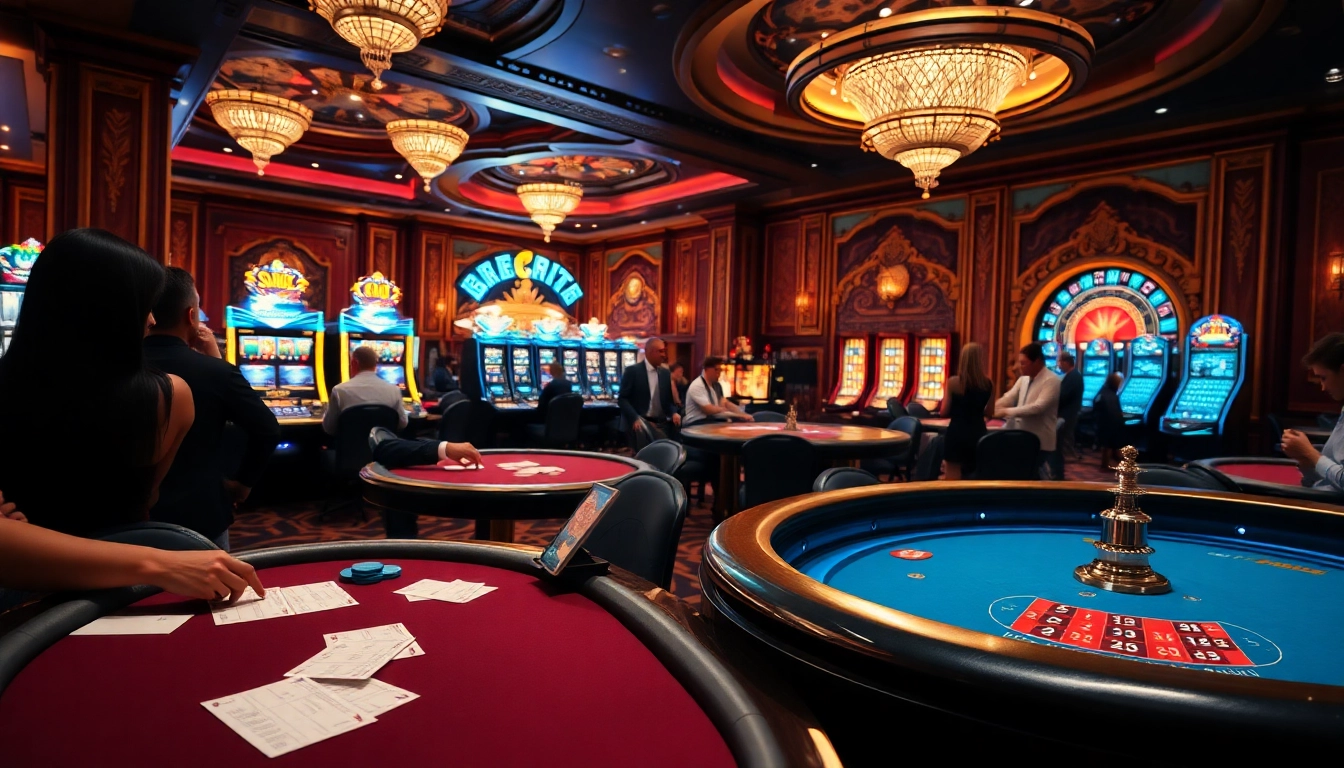 Experience thrilling casino action at BJ88 with vibrant tables, excited players, and dynamic gaming.