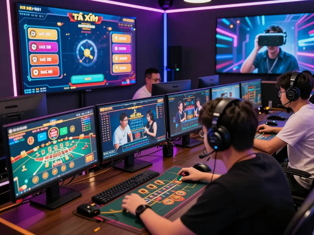 Exciting scene of players enjoying tài xỉu online, showcasing vibrant gaming setup and interactive elements.
