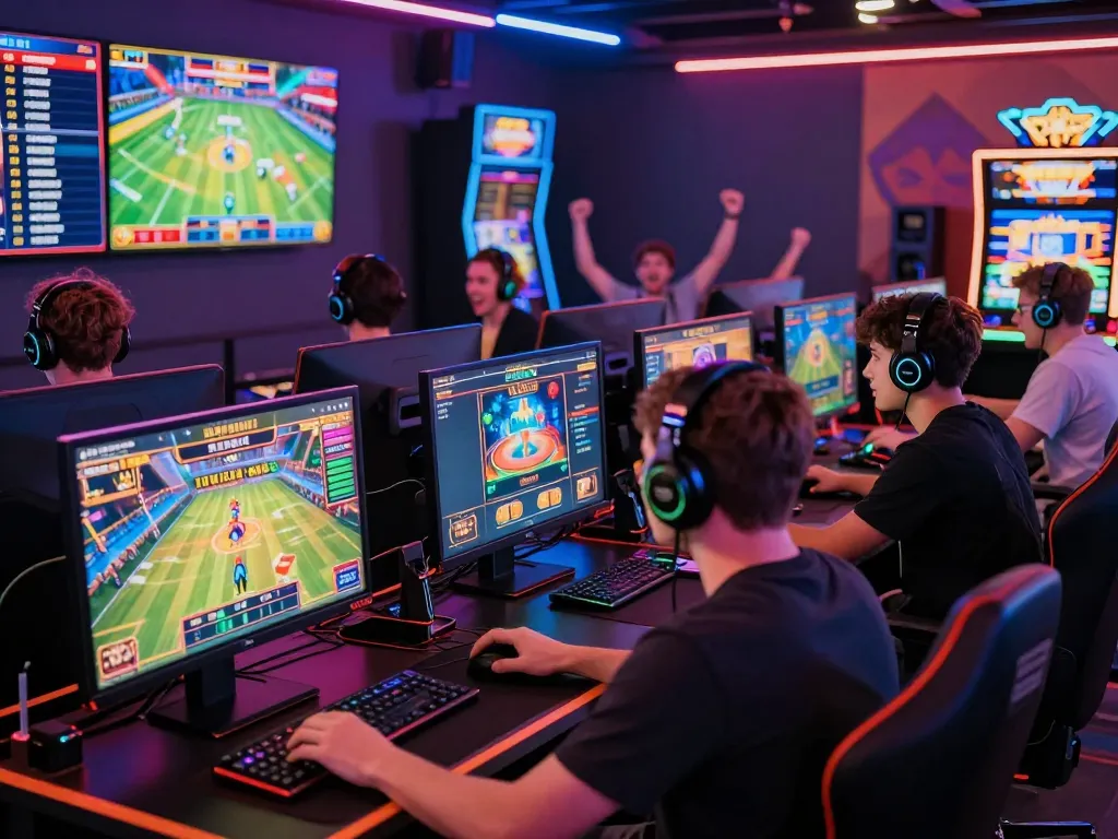 A diverse group of players enjoying gaming activities at AZ888, featuring vibrant interfaces and a competitive atmosphere.