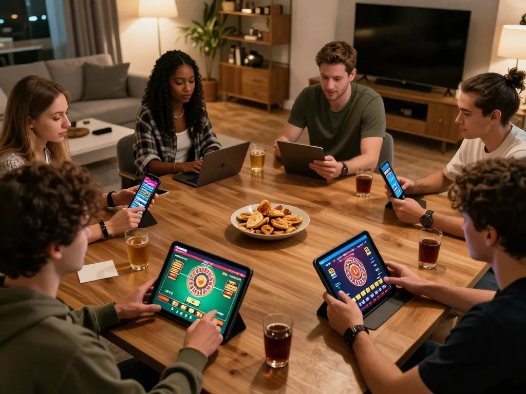Players enjoying SHBET online gaming on their devices in a cozy home environment