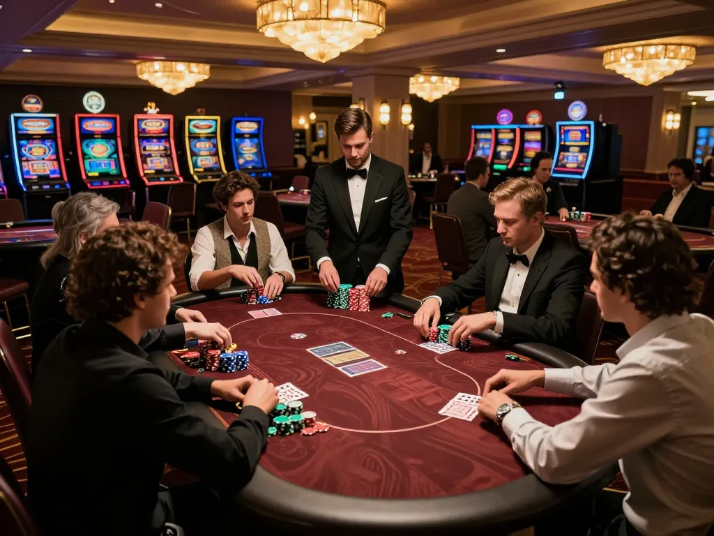 Players engaging in a high-stakes poker game at mm88.green, showcasing intense focus and strategic betting.