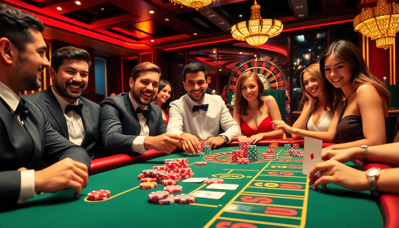 Intense players at an i9bet poker table featuring colorful chips and cards, capturing the excitement of gambling.