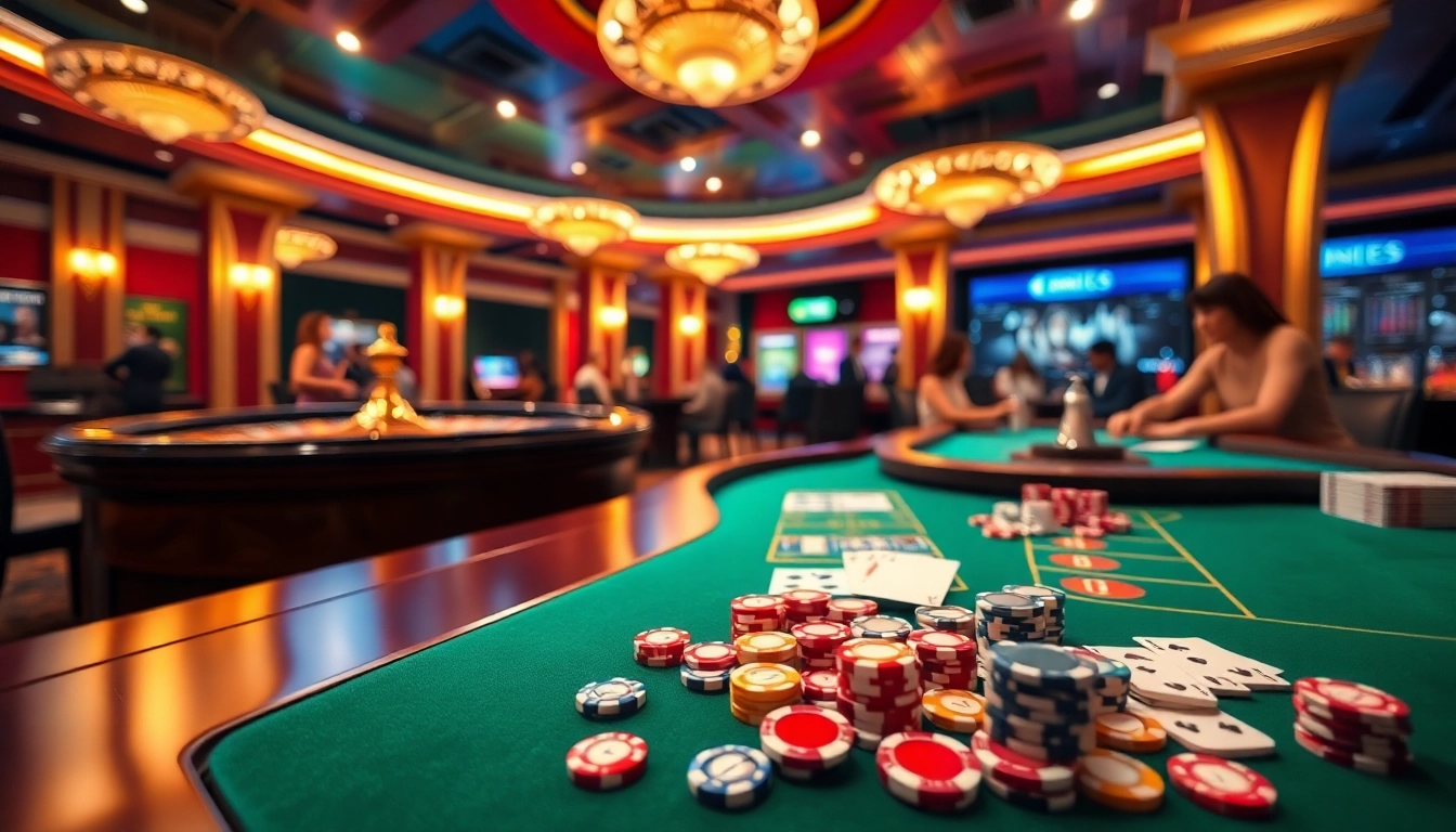 Experience high-stakes gaming at https://g28e.com/ with vibrant poker chips and elegant casino tables.