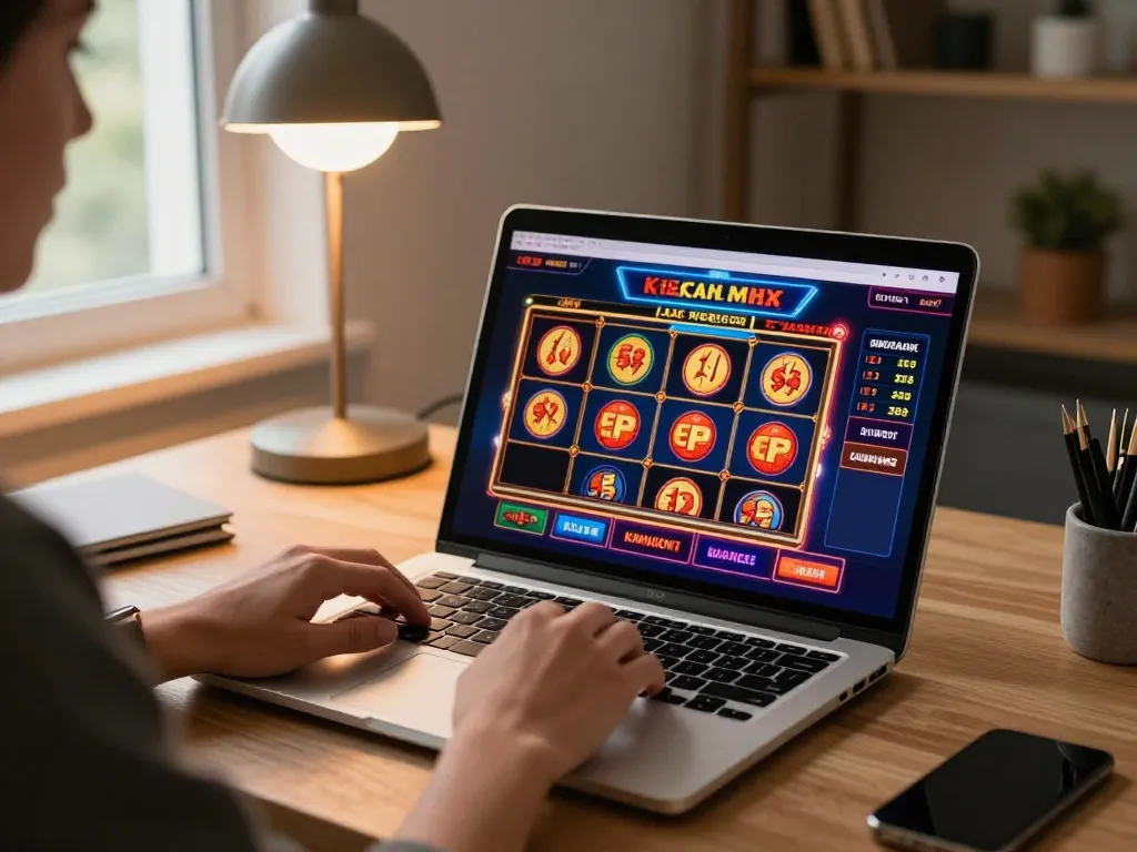 Engaged player enjoying an online gambling experience with SHBET on laptop.