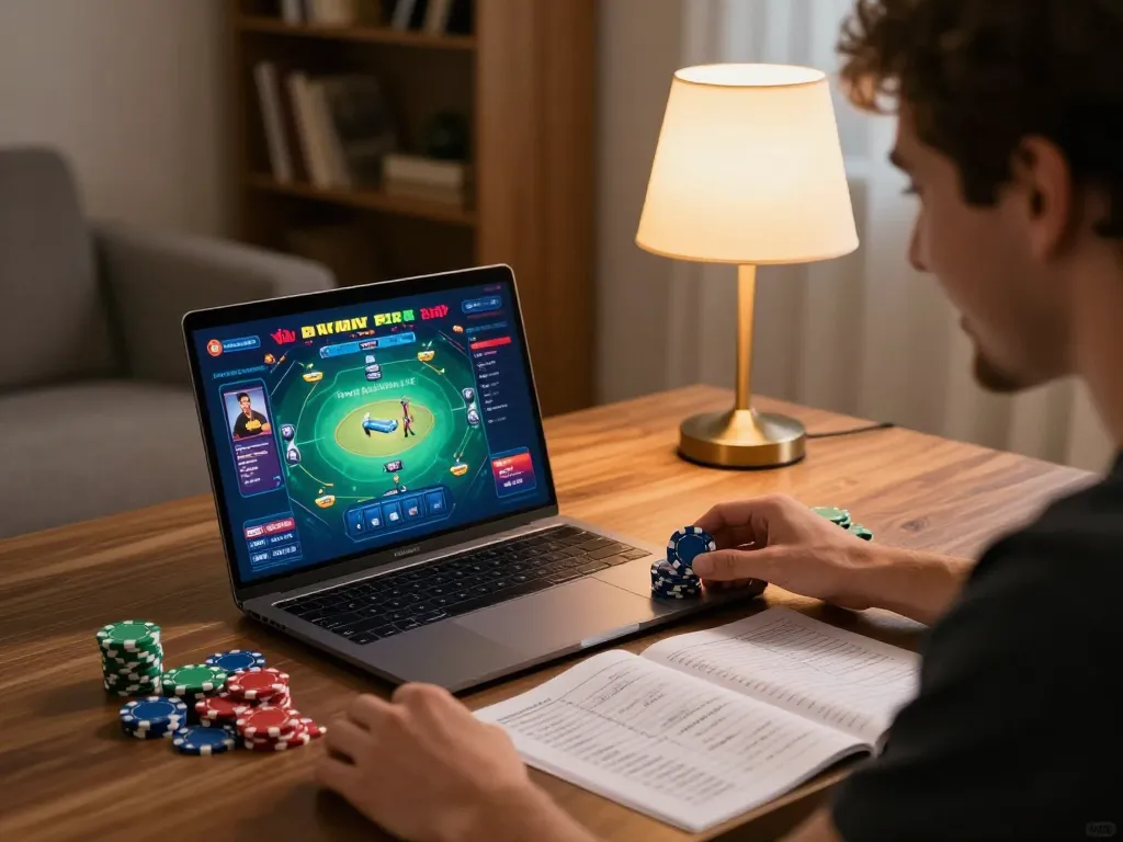 Player engages in an exciting online poker game at home while managing their bankroll on au88