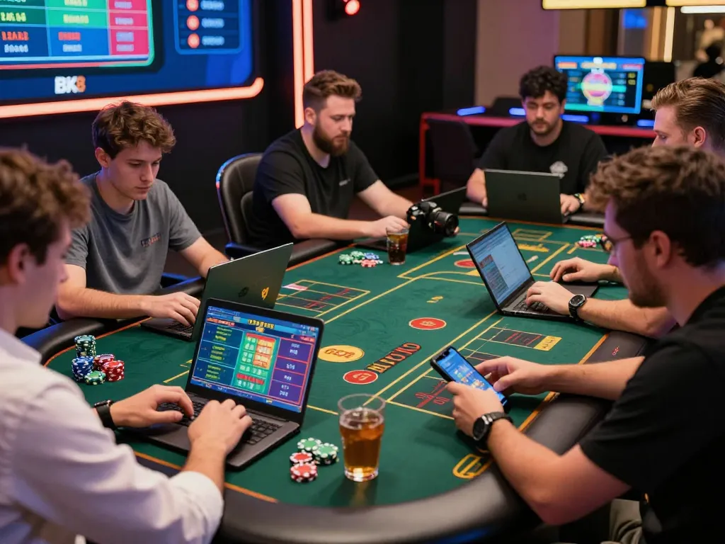 Exciting BK8 online gambling scene with diverse players engaging in betting activities.