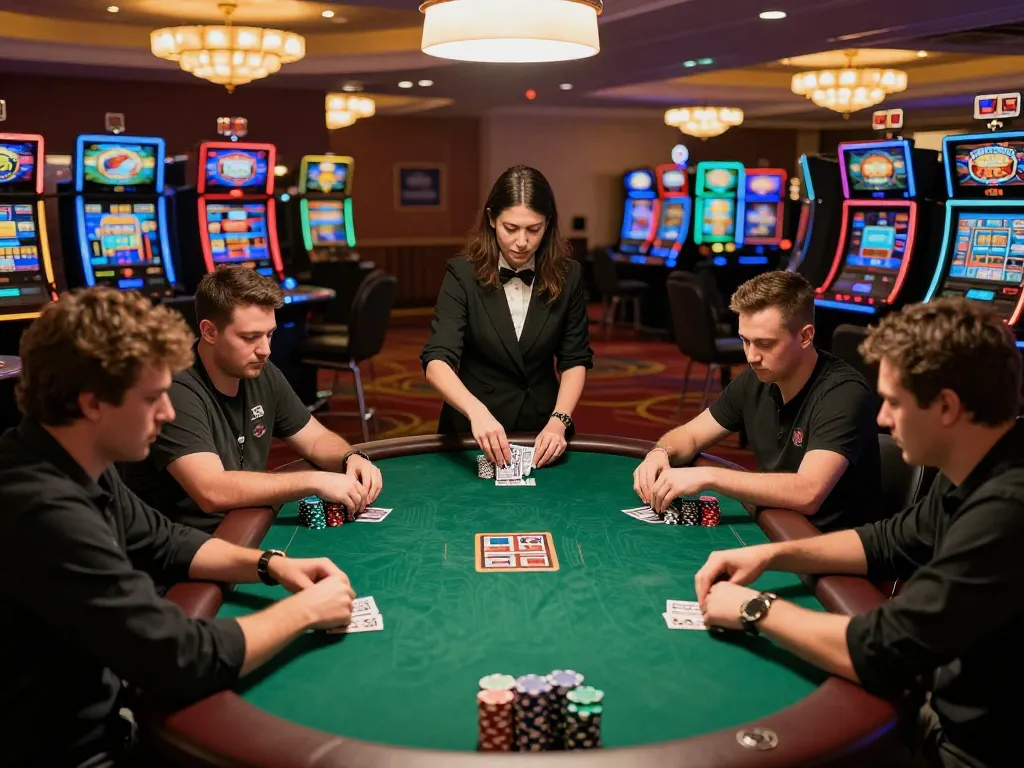 C168 poker game in a casino with players focusing on cards and chips during an intense match.