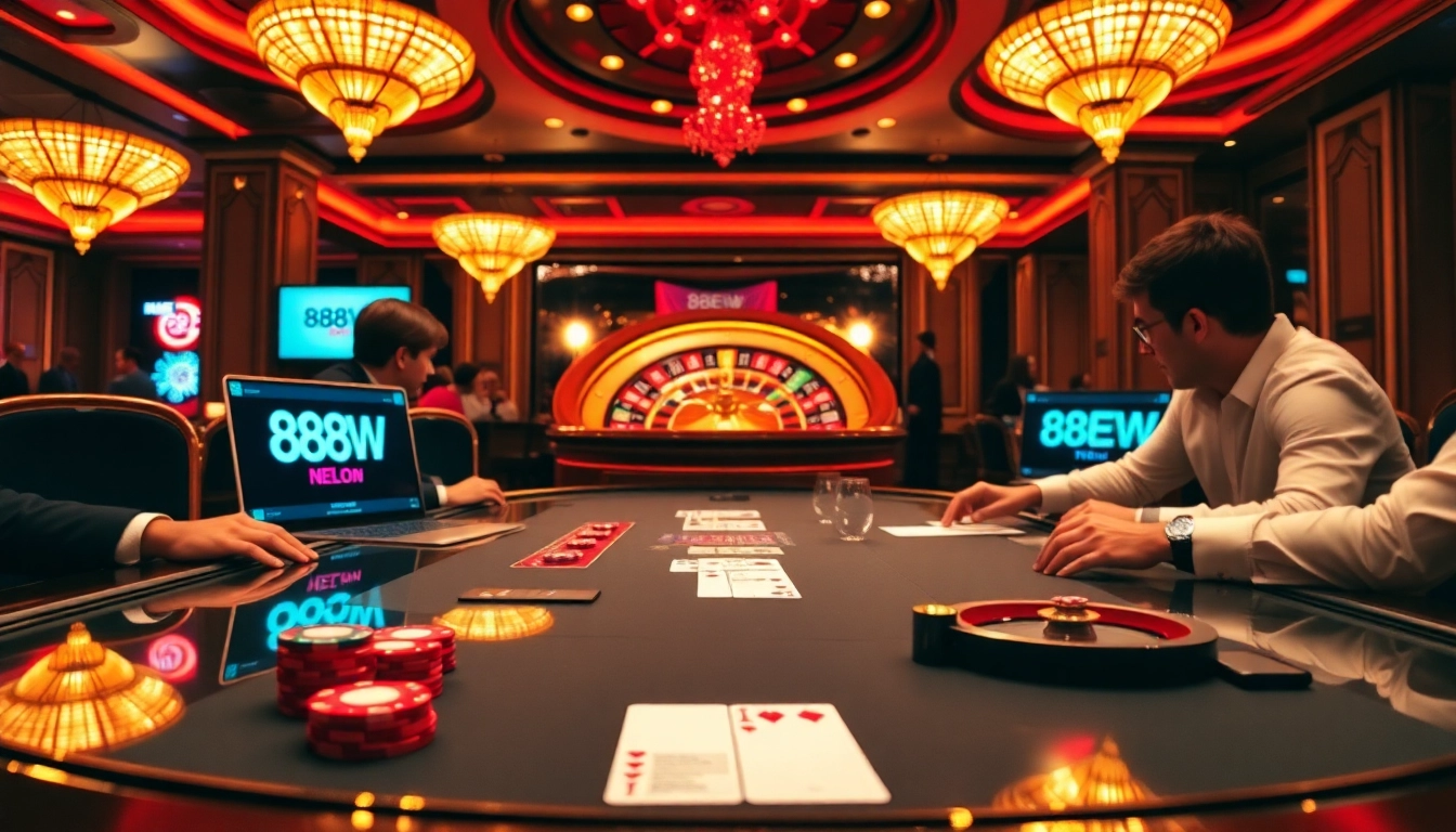 Experience the excitement of 888NEW casino gaming with vibrant tables and modern devices.