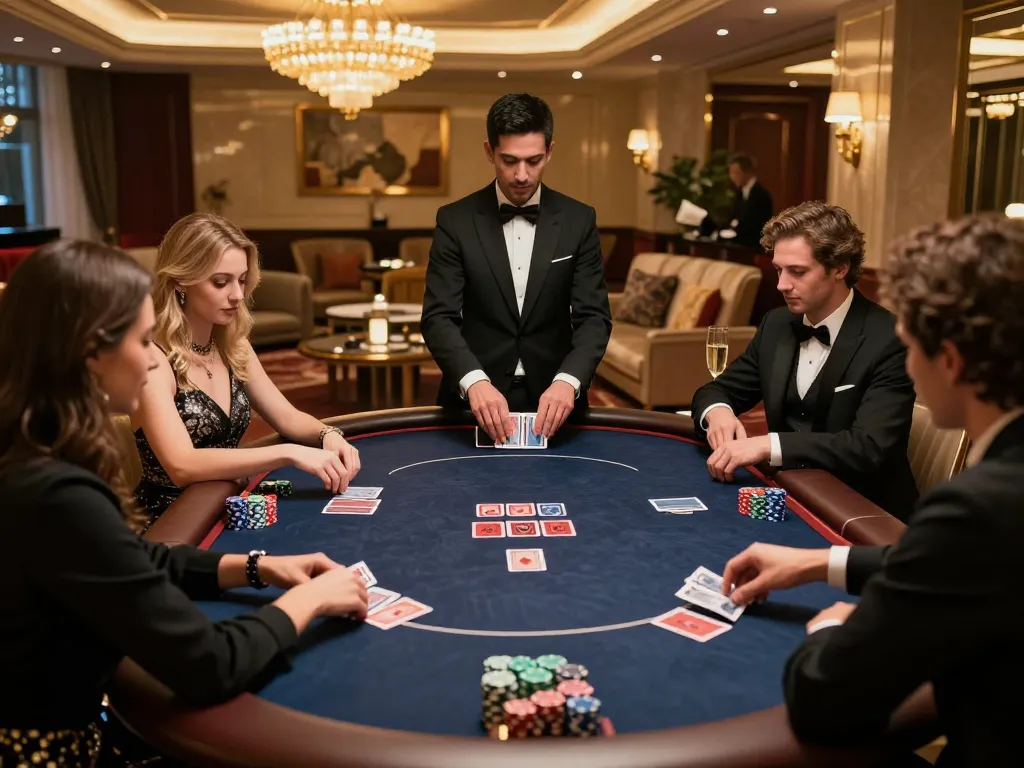 Go88 players strategizing during a high-stakes poker game in a luxury setting.
