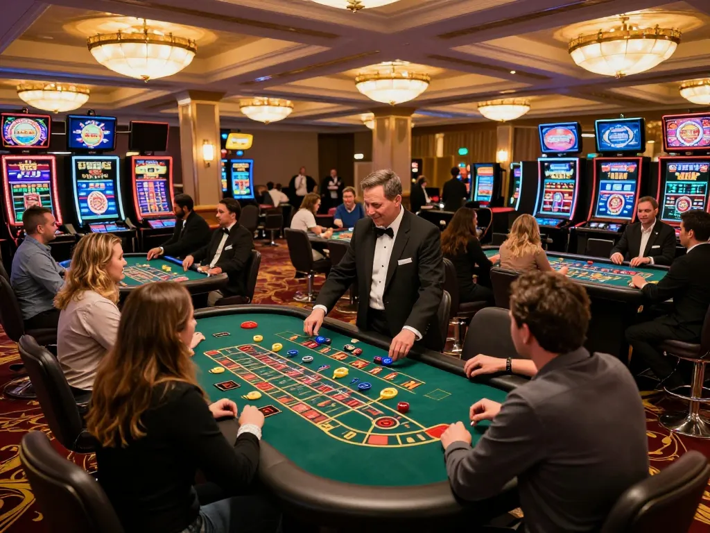Players engaging at TR88 casino roulette tables, illuminated gaming floor with vibrant atmosphere