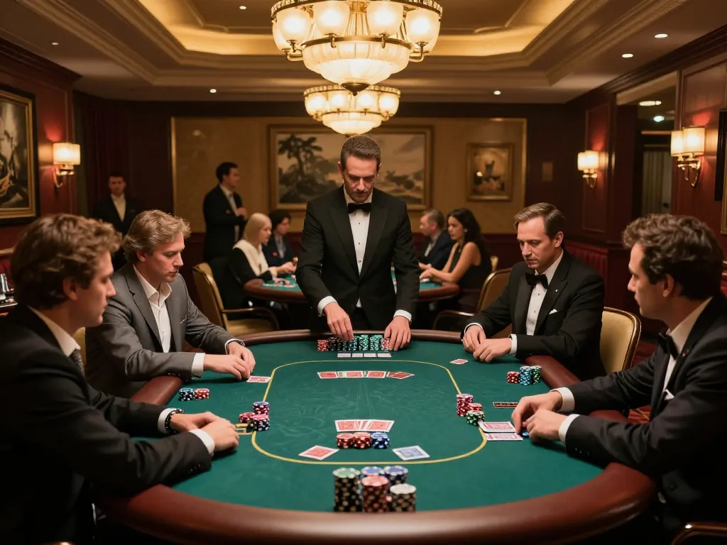 Excited players engaging in a strategic poker game at 58win's upscale casino.