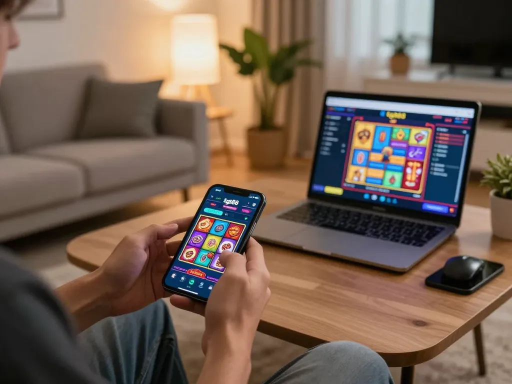 Player winning on tg88 mobile app while enjoying a cozy gaming session at home.