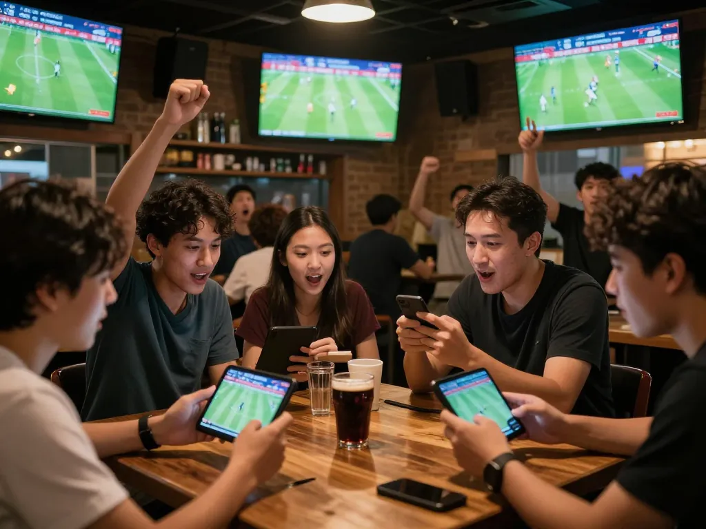 Bongdalu users actively betting on live sports while enjoying the atmosphere in a vibrant sports bar