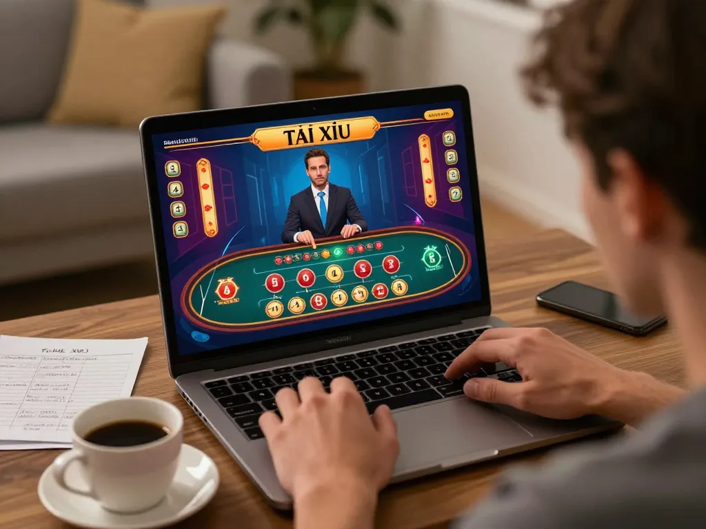 Player engaging in Tài Xỉu online at taixiuonline8 with vibrant graphics and live dealer experience