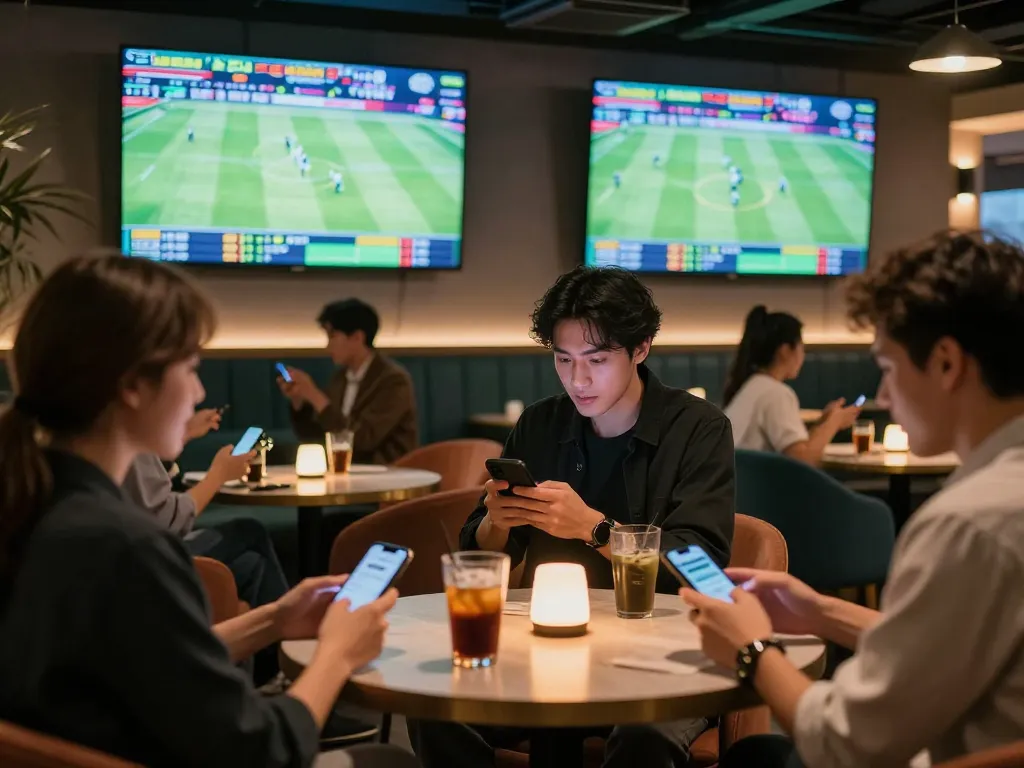 Experience thrilling sports betting at f8betz with friends analyzing live odds in a stylish lounge
