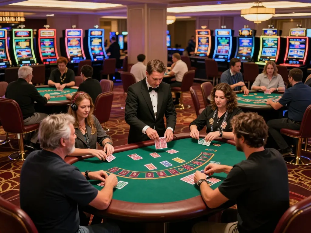 Players engaging at blackjack tables, showcasing excitement on nhacaiuytinn casino floor