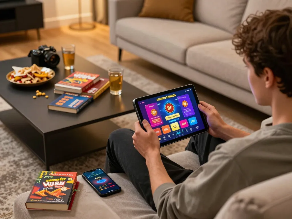 Person enjoying a gaming night with W88 app active, showcasing a lively and comfortable atmosphere.