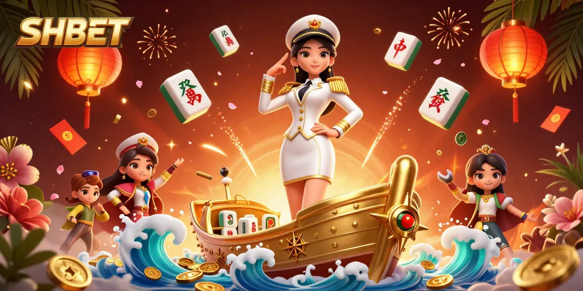 Explore the dynamic online gambling world of SHBET featuring festive symbols and an elegant character.