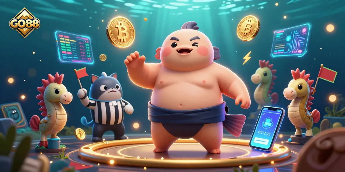Experience the excitement of GO88 with dynamic underwater scenes filled with vibrant gambling elements.