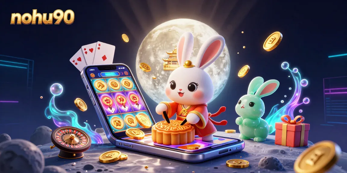 Spin winning slots at nohu90 with a vibrant scene of a rabbit and casino elements.