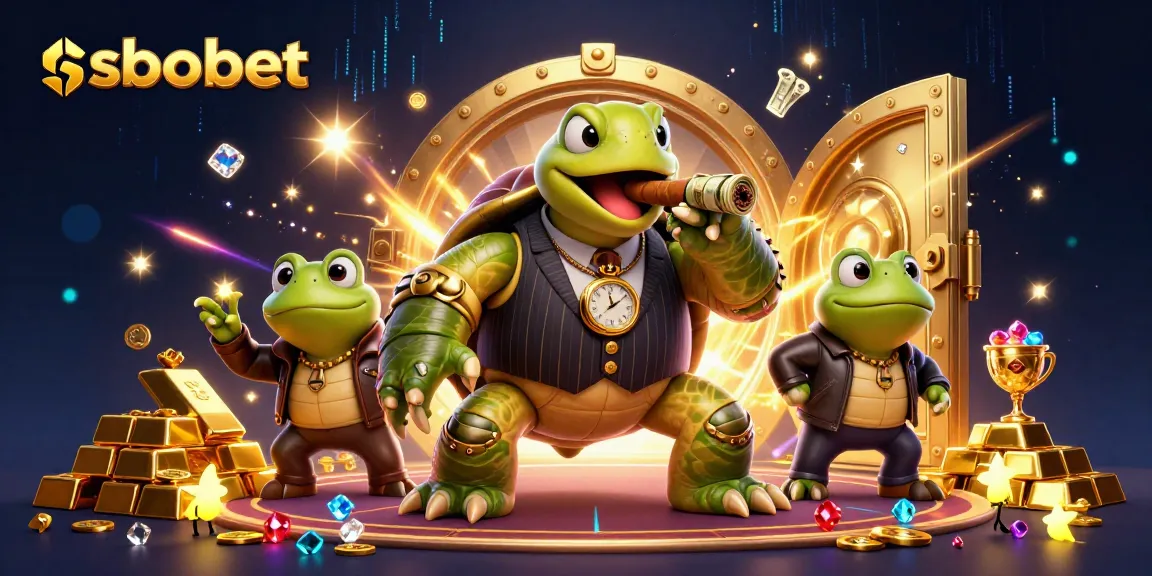 Sparkle and excitement of sbobet's dynamic casino action featuring a vintage mobster turtle and bullfrog enforcers.