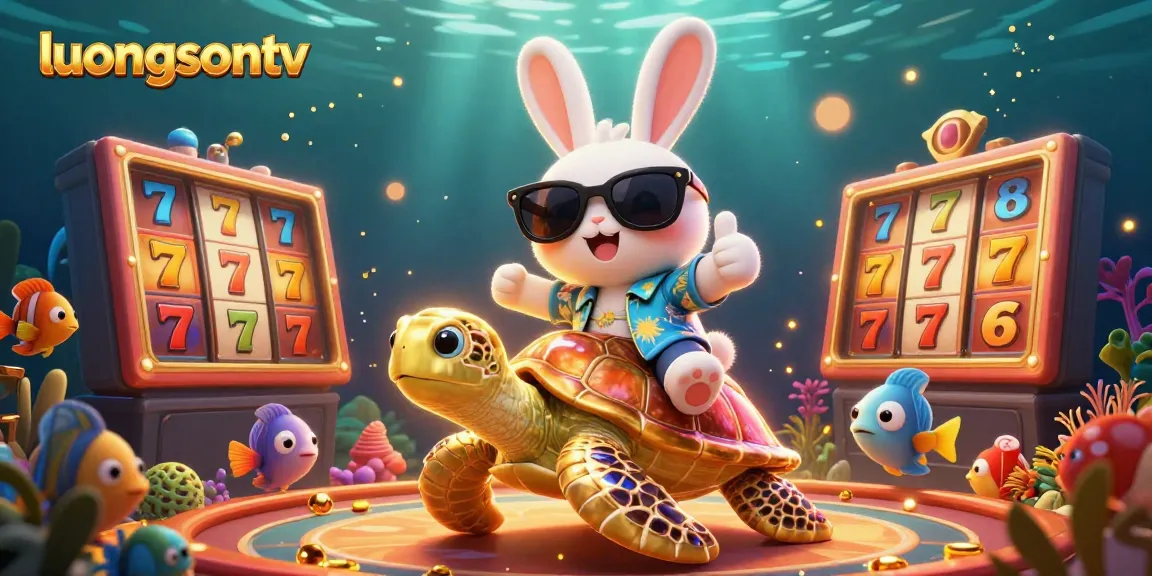 Experience vibrant gambling fun with luongsontv's colorful slot-themed 3D illustration featuring a lucky rabbit and sea turtle.