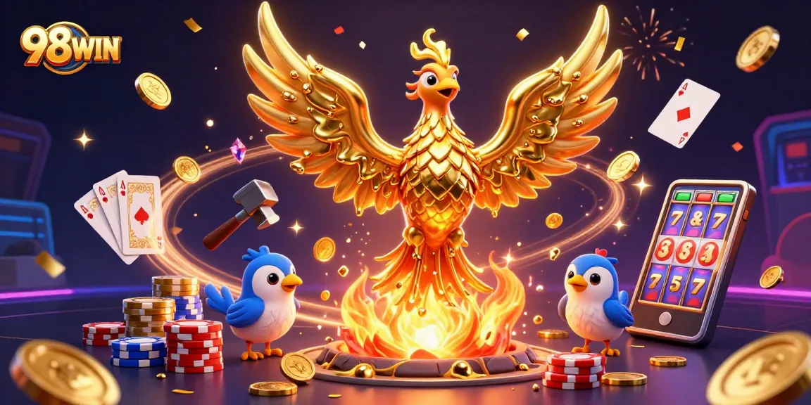 Experience thrilling wins at 98WIN with golden phoenix and dynamic casino elements.