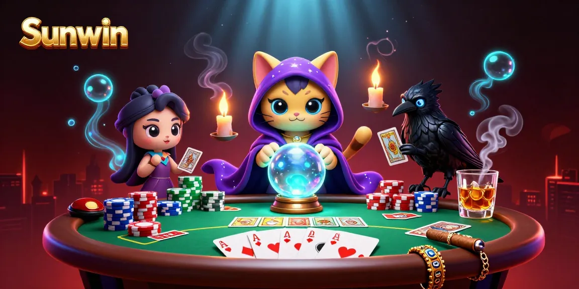 Win big at Sunwin with a dynamic 3D casino illustration featuring lucky symbols and characters.