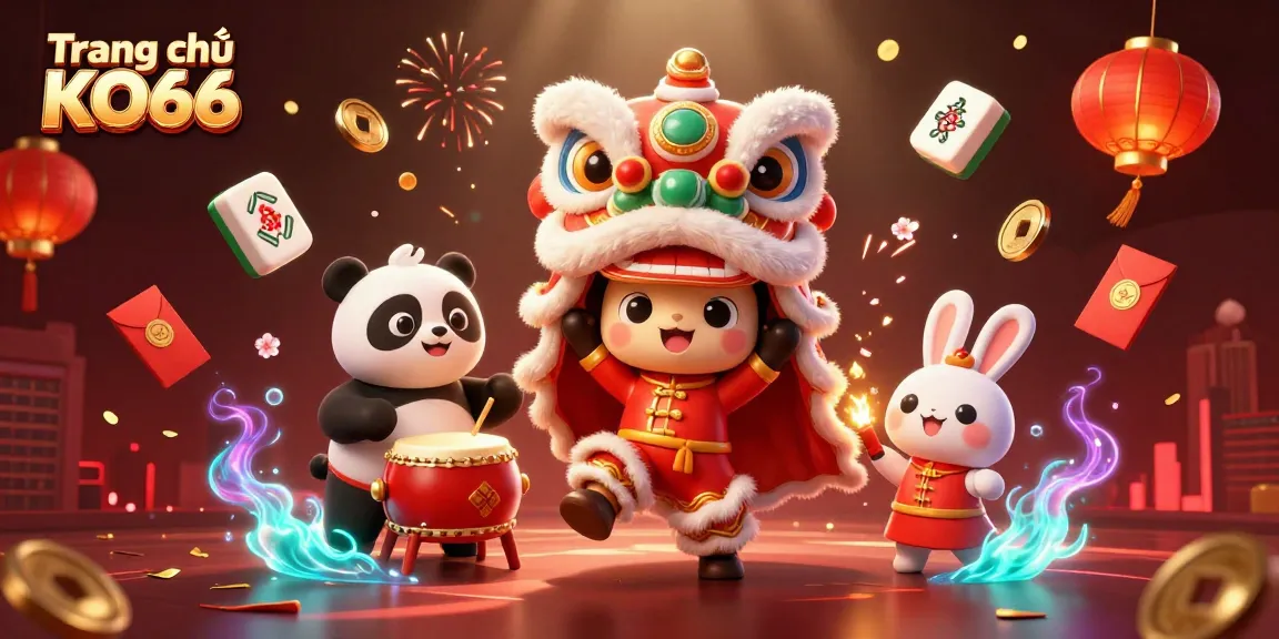 Experience dynamic gameplay at Trang chủ KO66 with festive characters and vibrant casino elements.