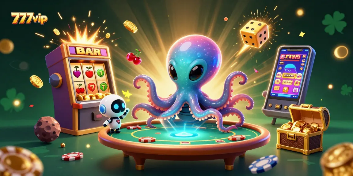 Play exciting casino games with 777vip's vibrant scene of an alien octopus and thrilling jackpots.